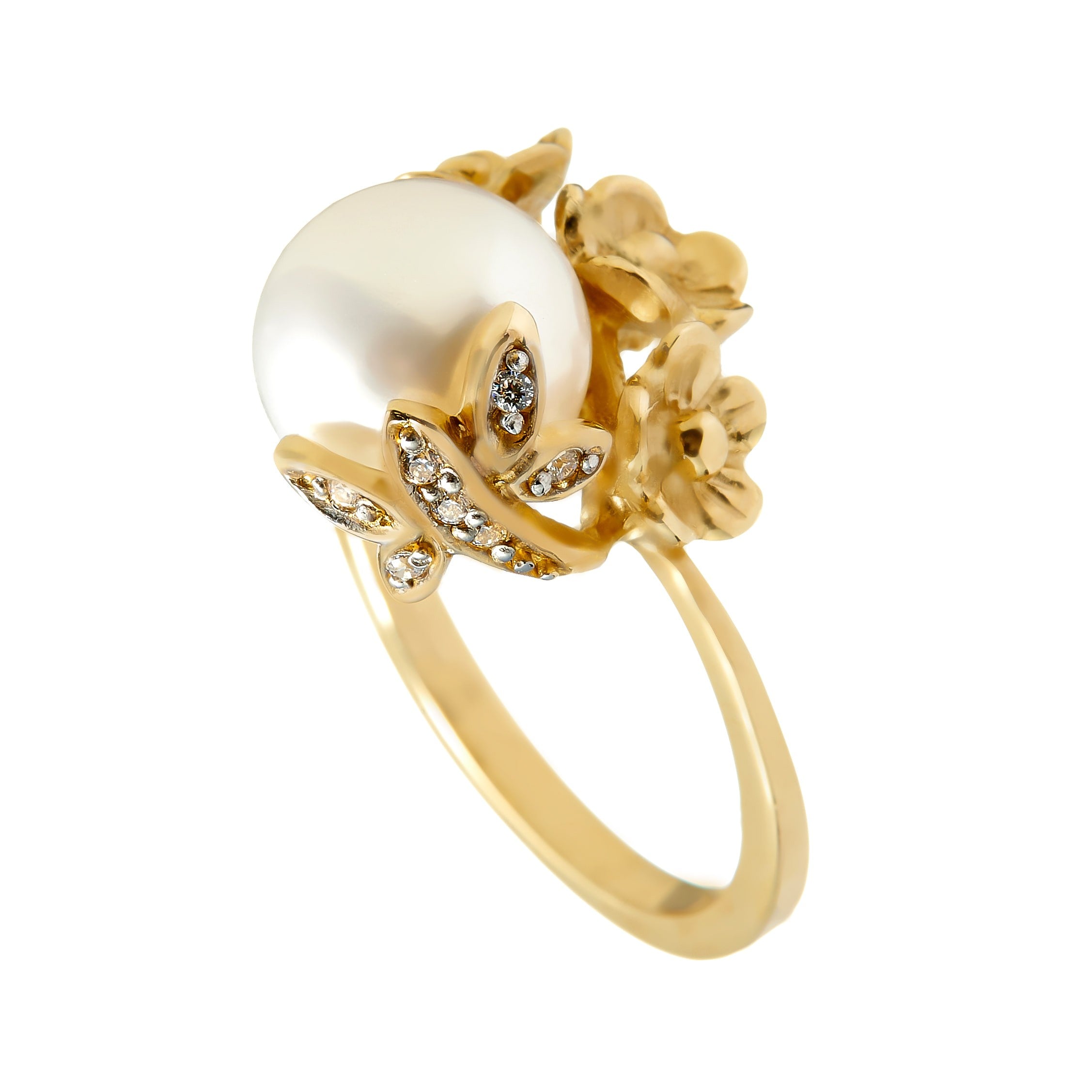 Ring aus gelbgold 14K mit der perle der kultur